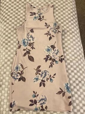 Floral Tank Sheath Dress in Blush with Blue Floral Print